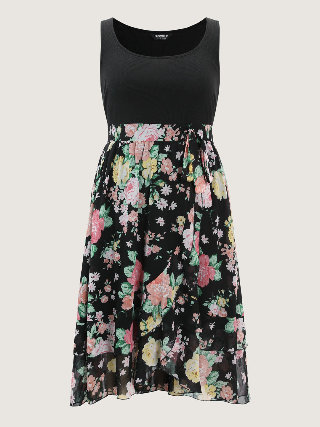 Chiffon Floral Pattern Layered Midi Dress