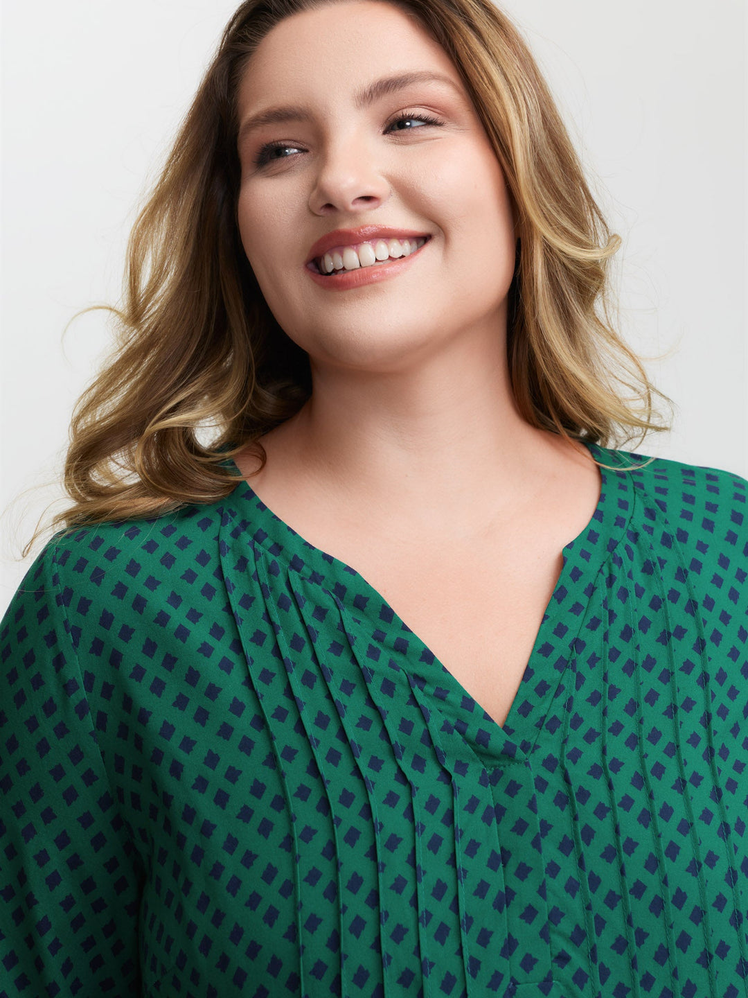 Geometric Print Bust-Ease Split Neck Blouse