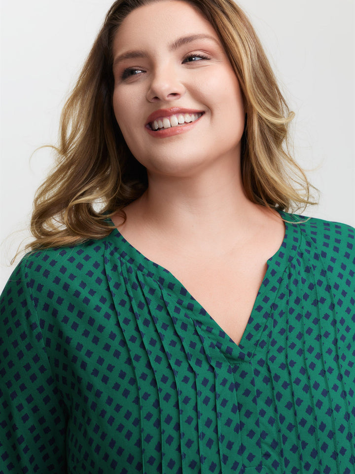 Geometric Print Bust-Ease Split Neck Blouse