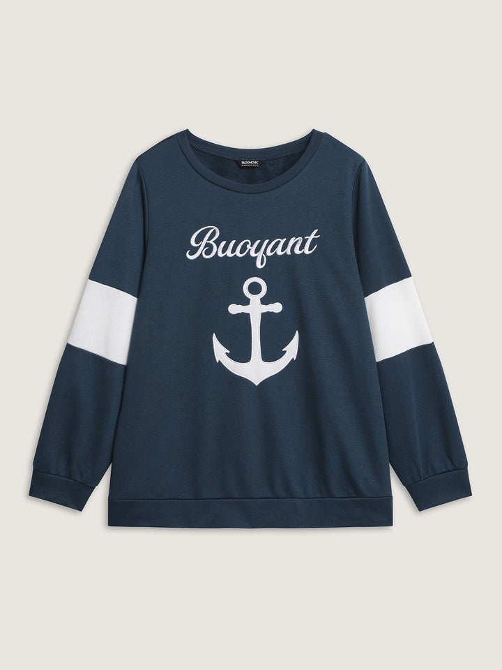 Anchor Applique Embroidery Contrast Sweatshirt