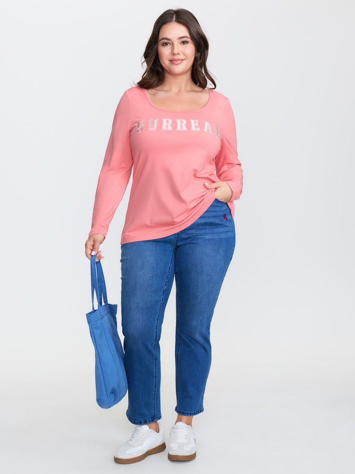 Cotton Surreal Motif Scoop Neck T-Shirt
