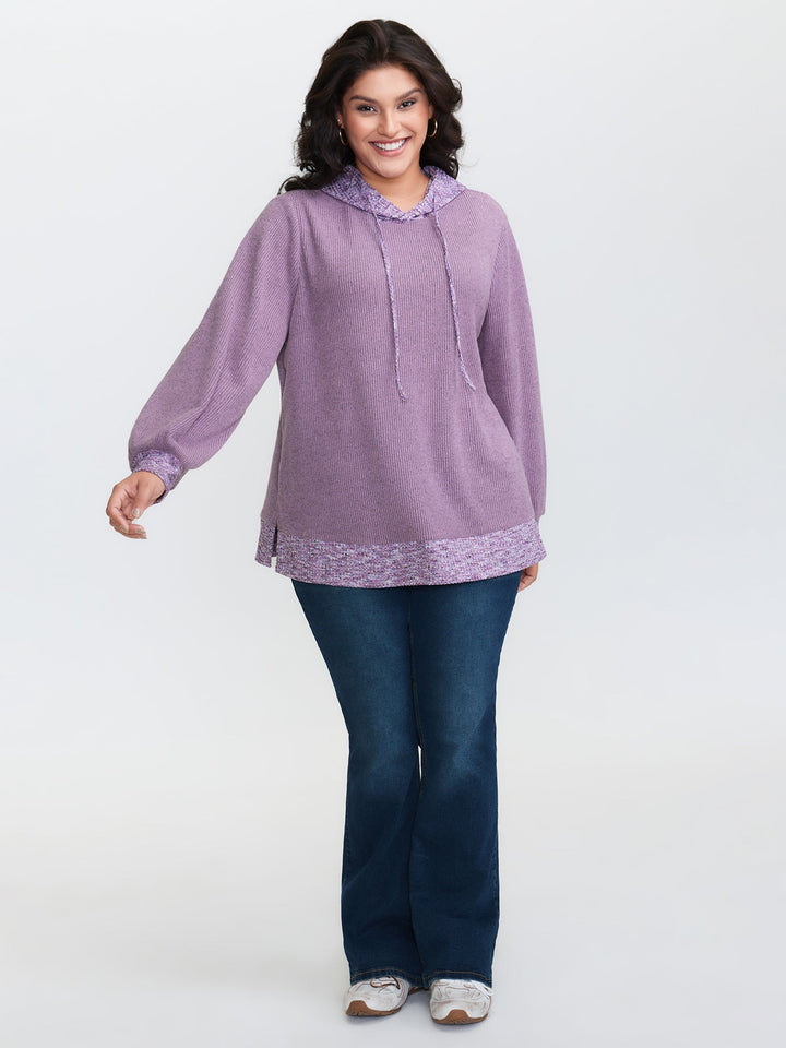 Textured Stretchy Color Contrast Hoodie