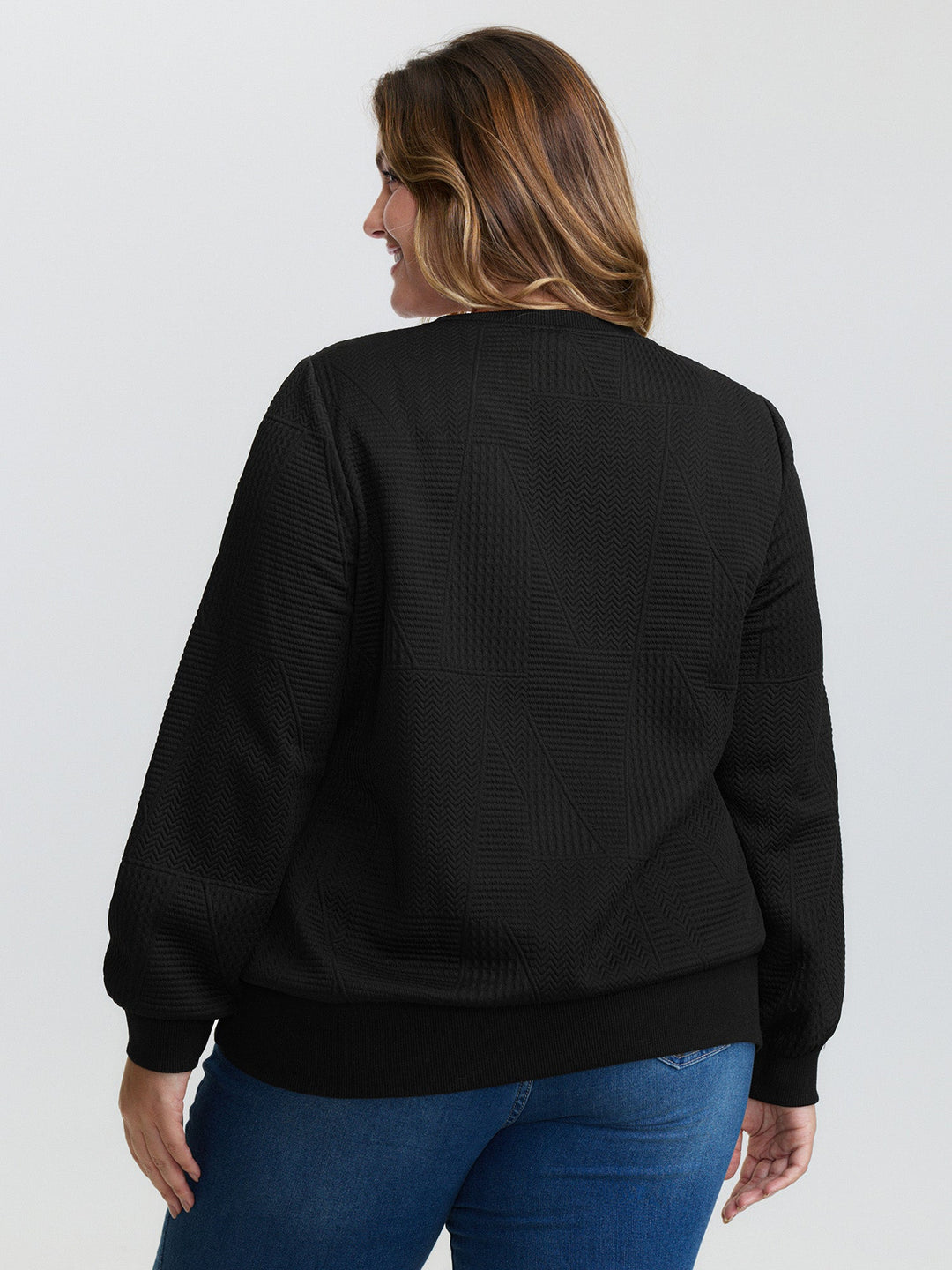 Round Neck Textured Solid Sweatshirt
