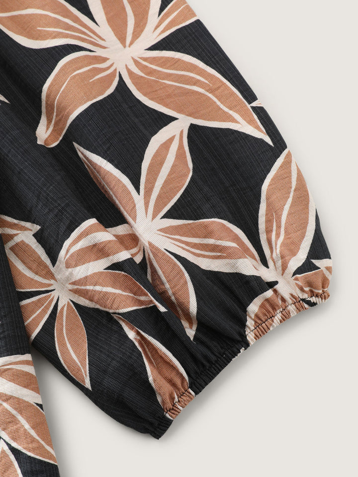 Large Floral Print Notched Collar Blouse
