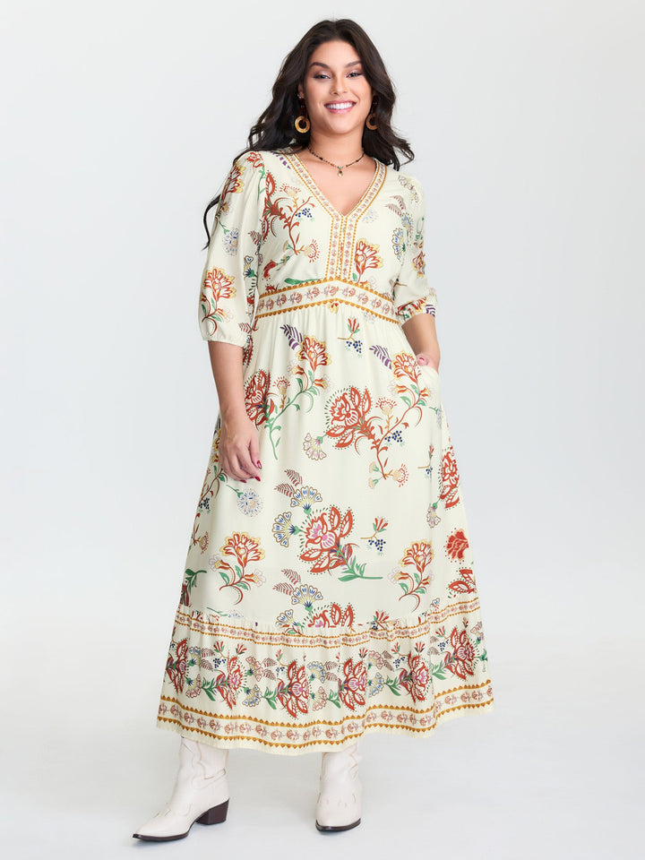 Floral Print V-Neck Flowy Maxi Dress