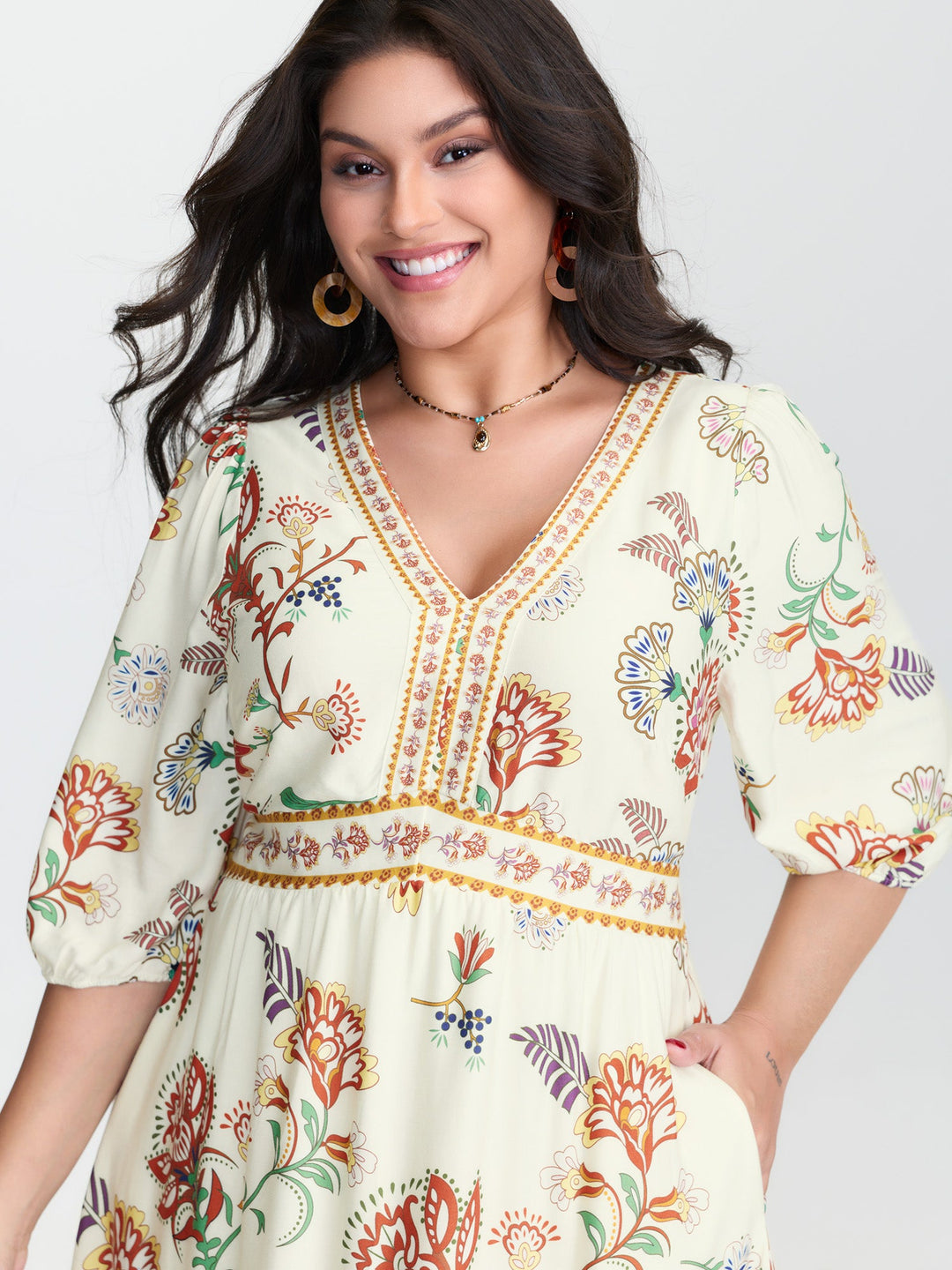 Floral Print V-Neck Flowy Maxi Dress