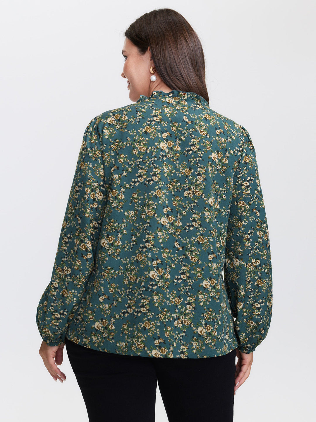 Floral Print Lace Trim Blouse
