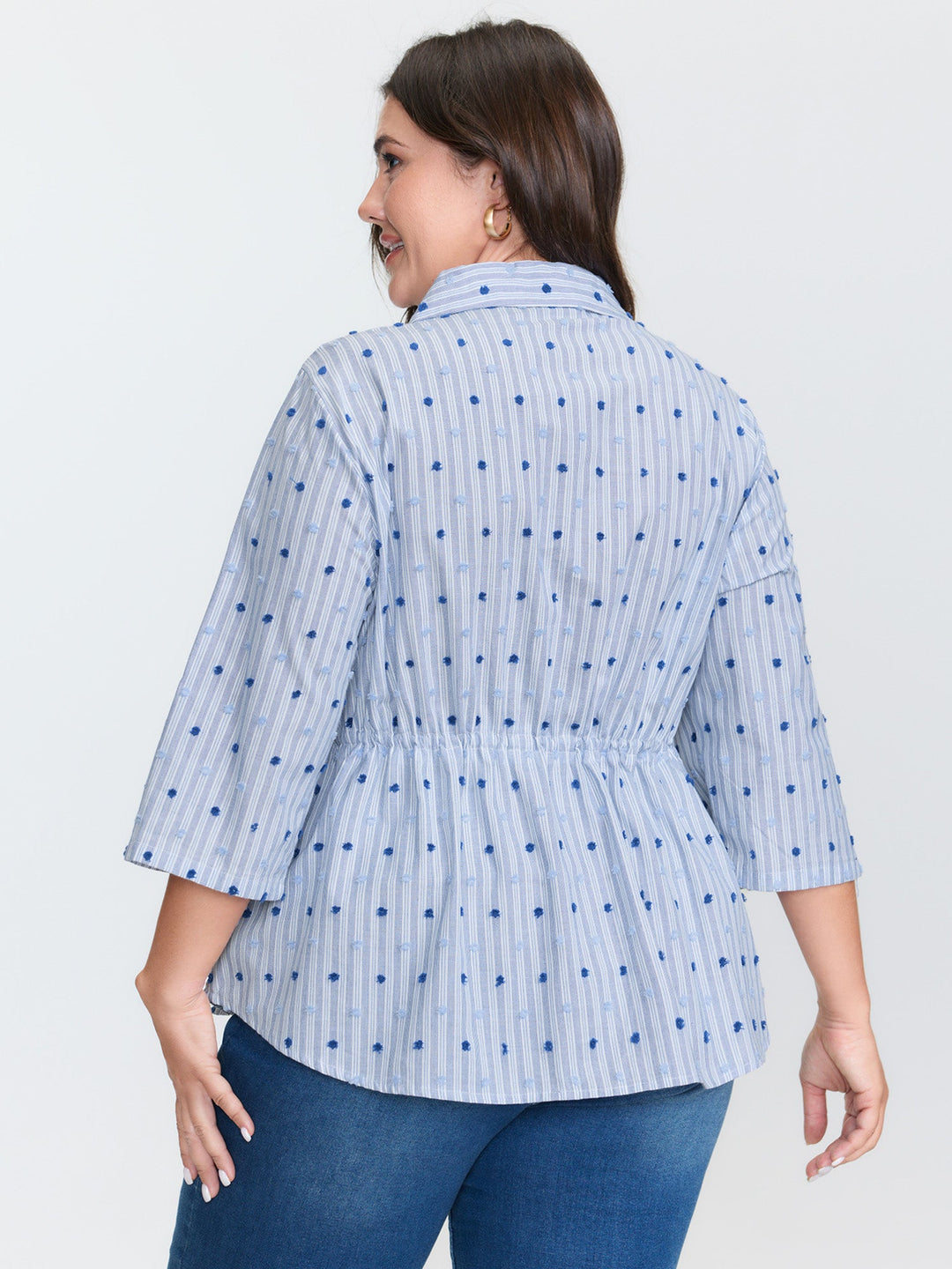 Cotton Striped Drawstring Waist Button-Down Shirt