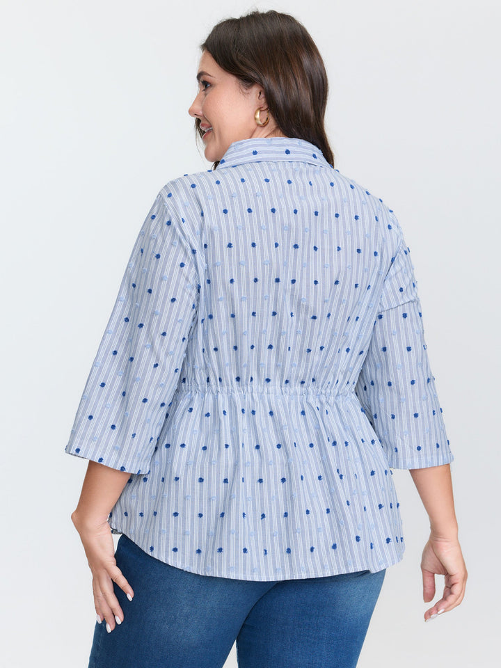 Cotton Striped Drawstring Waist Button-Down Shirt