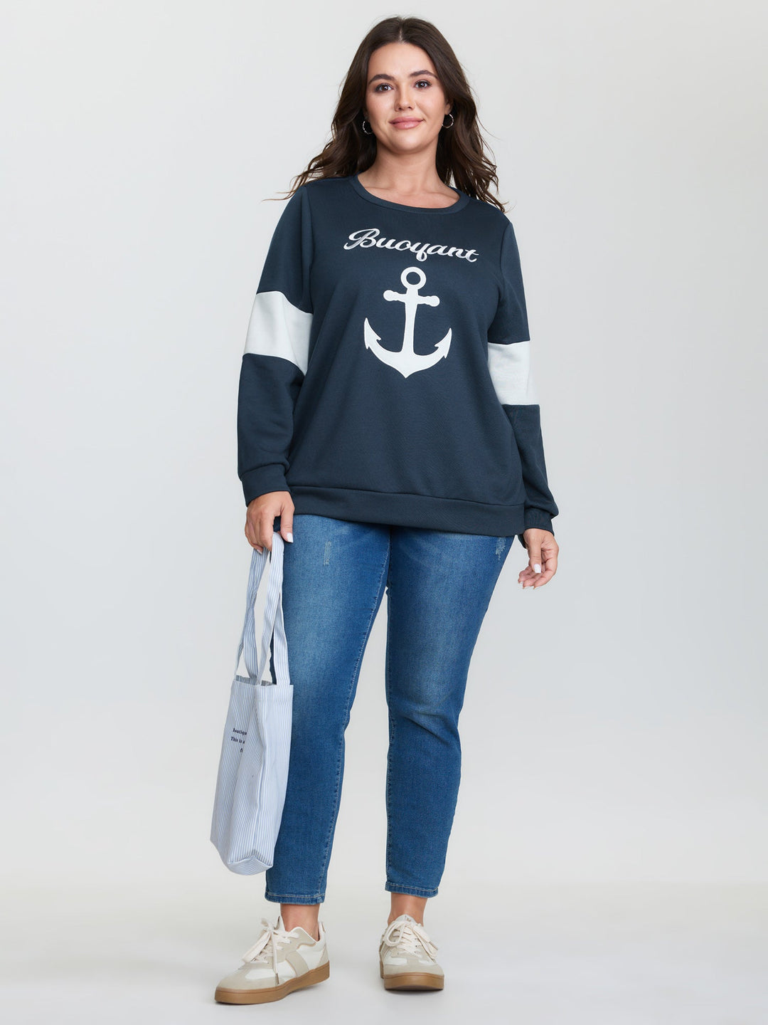 Anchor Applique Embroidery Contrast Sweatshirt