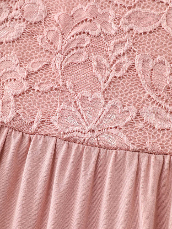 Lace Trim Cinched-Flared Knit Top