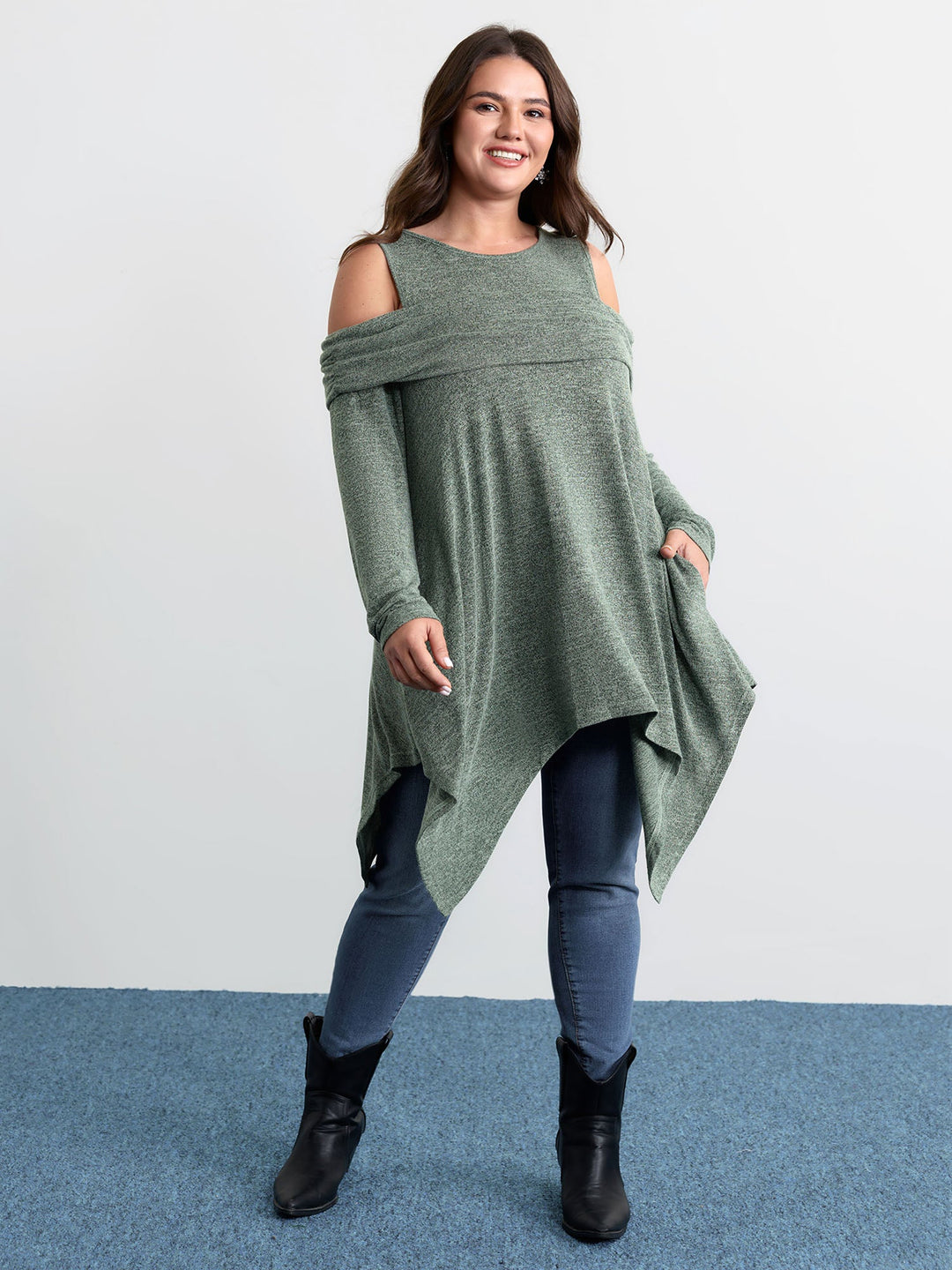 Supersoft Off-Shoulder Pleated Asymmetrical Hem Top