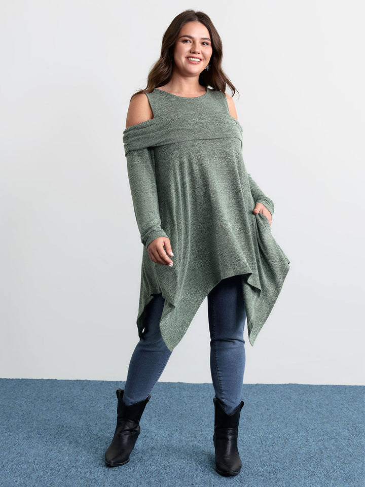 Supersoft Off-Shoulder Pleated Asymmetrical Hem Top