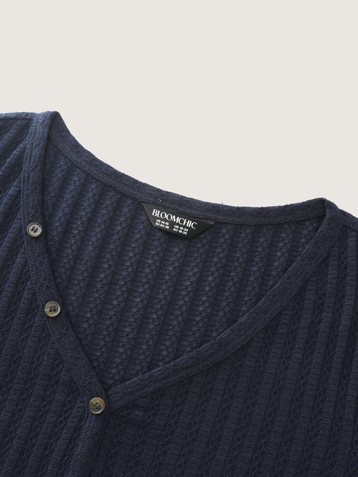 Waffle Textured Lotuf Leaf Hem Knit Top