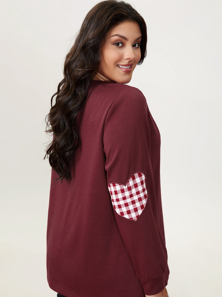 Gingham Heart Patch V-Neck Sweatshirt