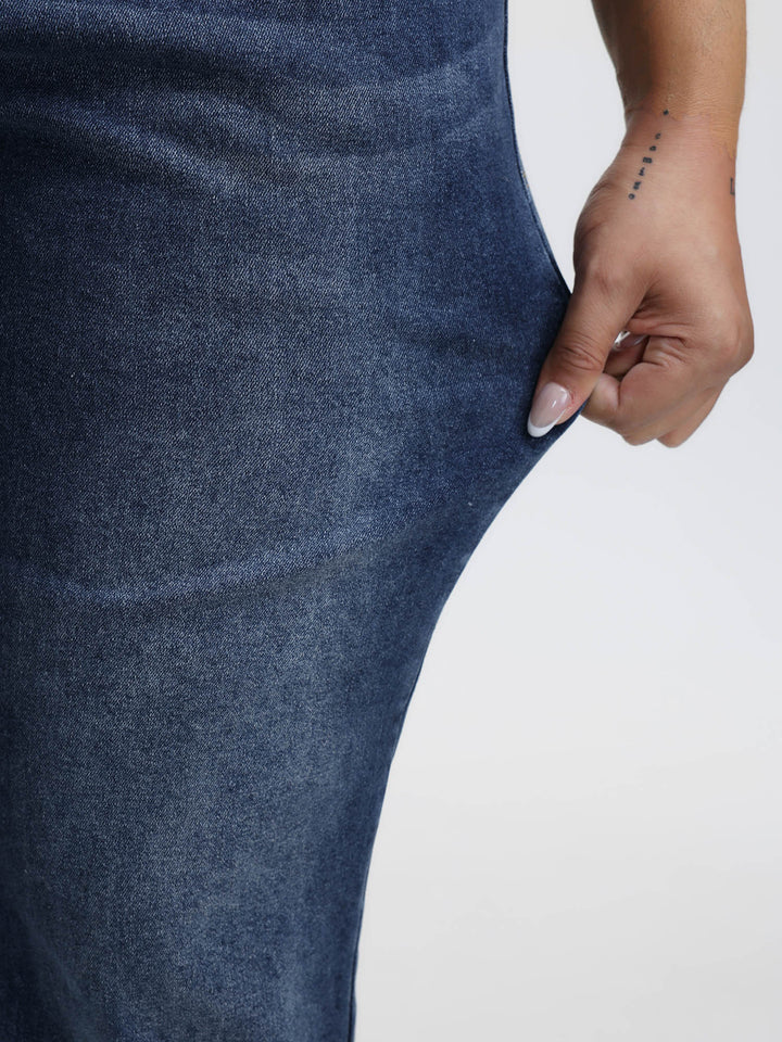 Stretchy Vintage Wash Roll Hem Jeans