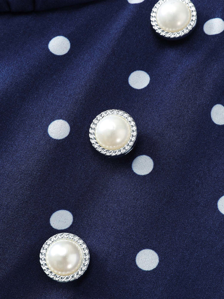 Retro Polka Dots Cinched-Waist Blouse