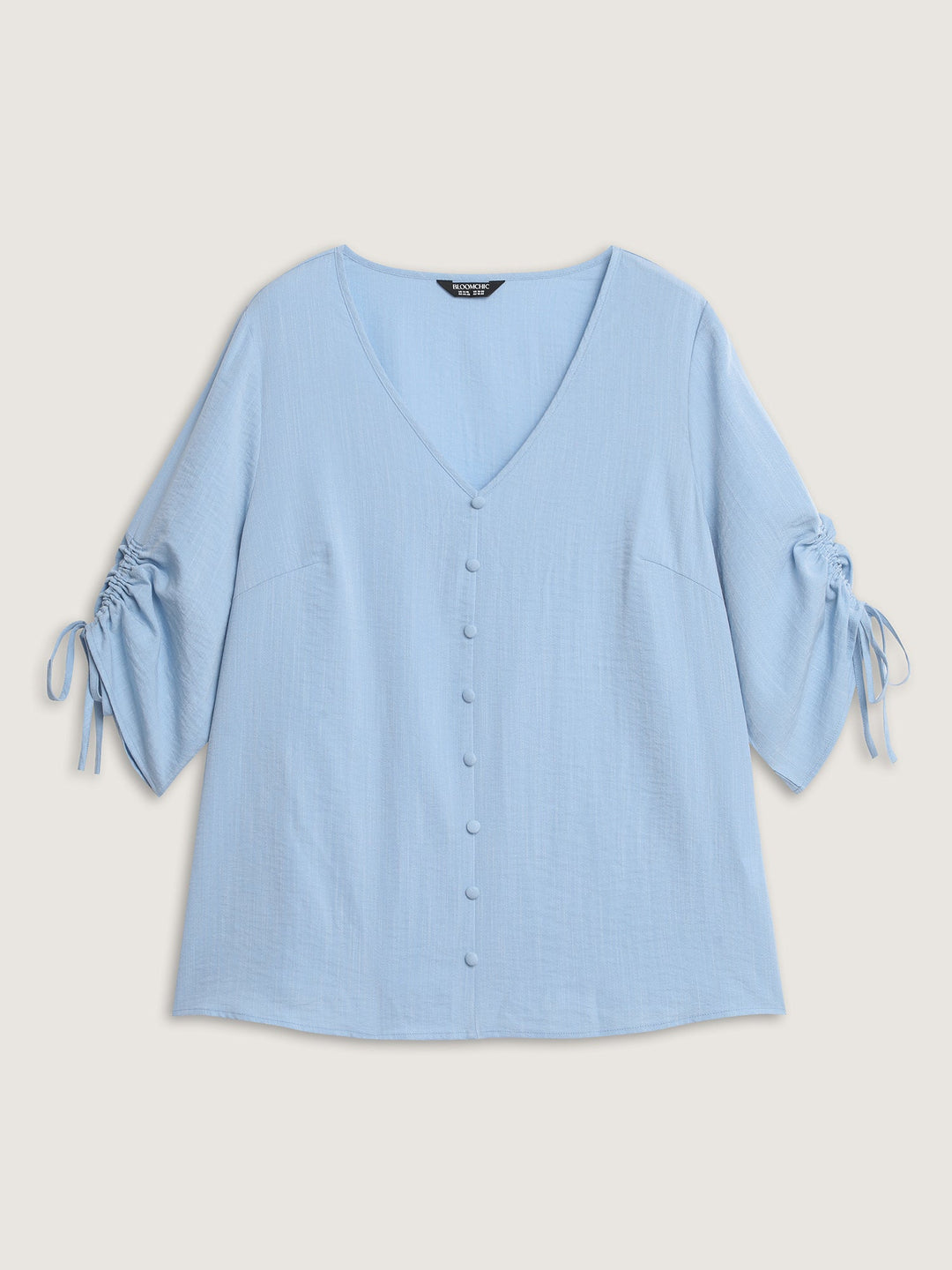Adjustable Gathered Sleeve Button Blouse