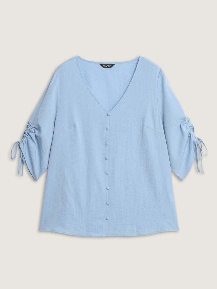 Adjustable Gathered Sleeve Button Blouse