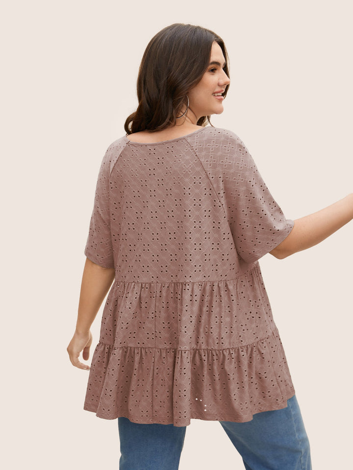 Solid Broderie Anglaise Ruffle Layered Hem T-shirt