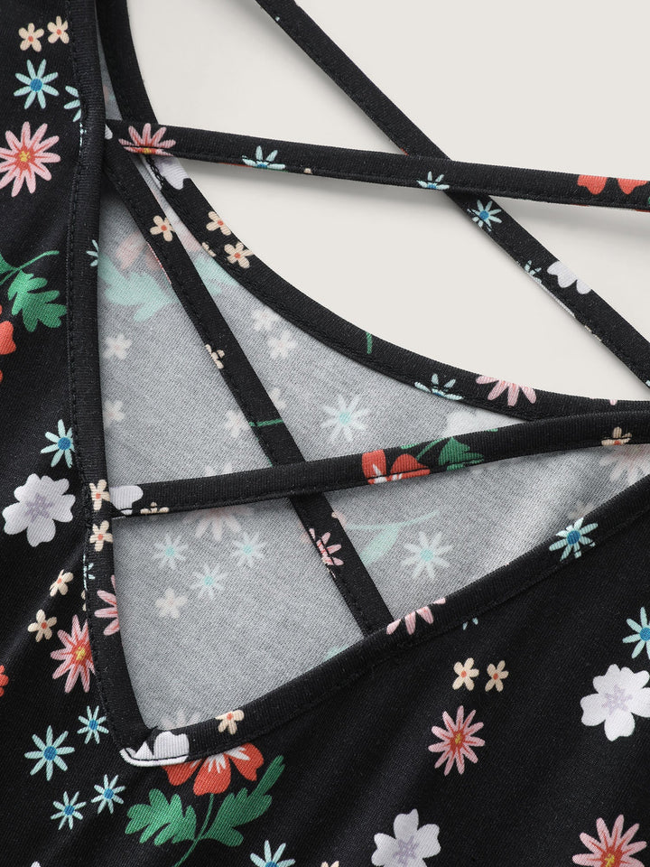 Stretchy Crisscross Back Floral Knit Top
