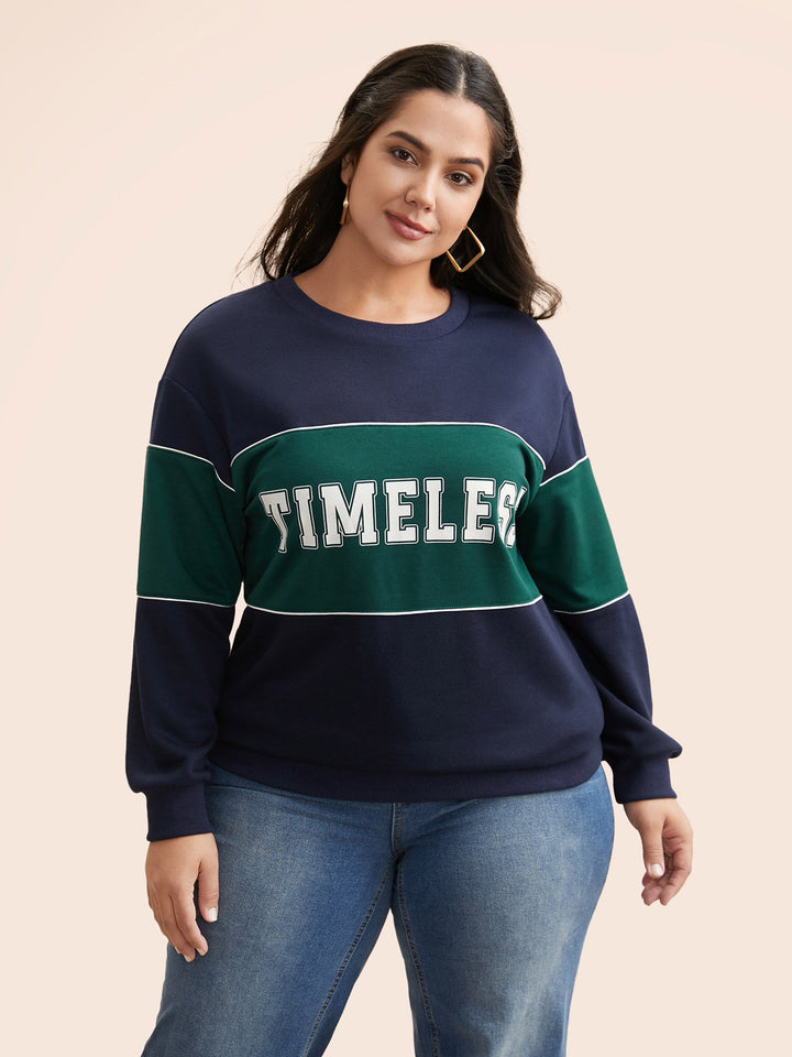 Crew Neck Letter Print Contrast Sweatshirt