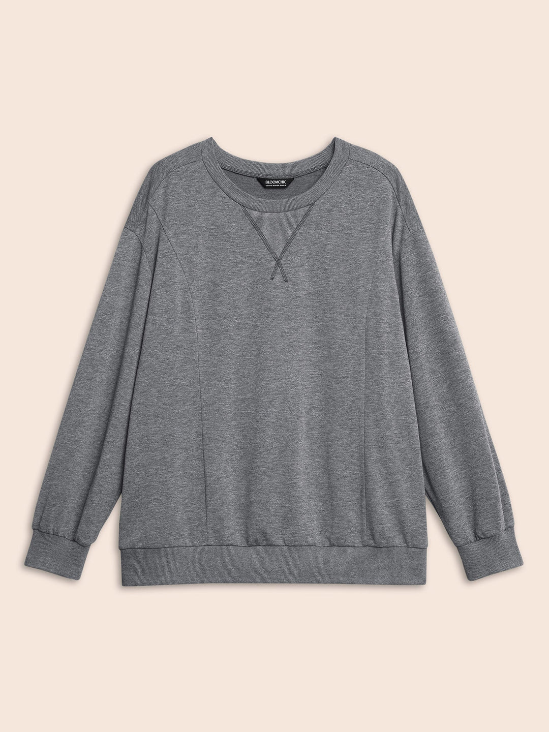Round Neck Stitch Slightly Stretchy Sweatshirt