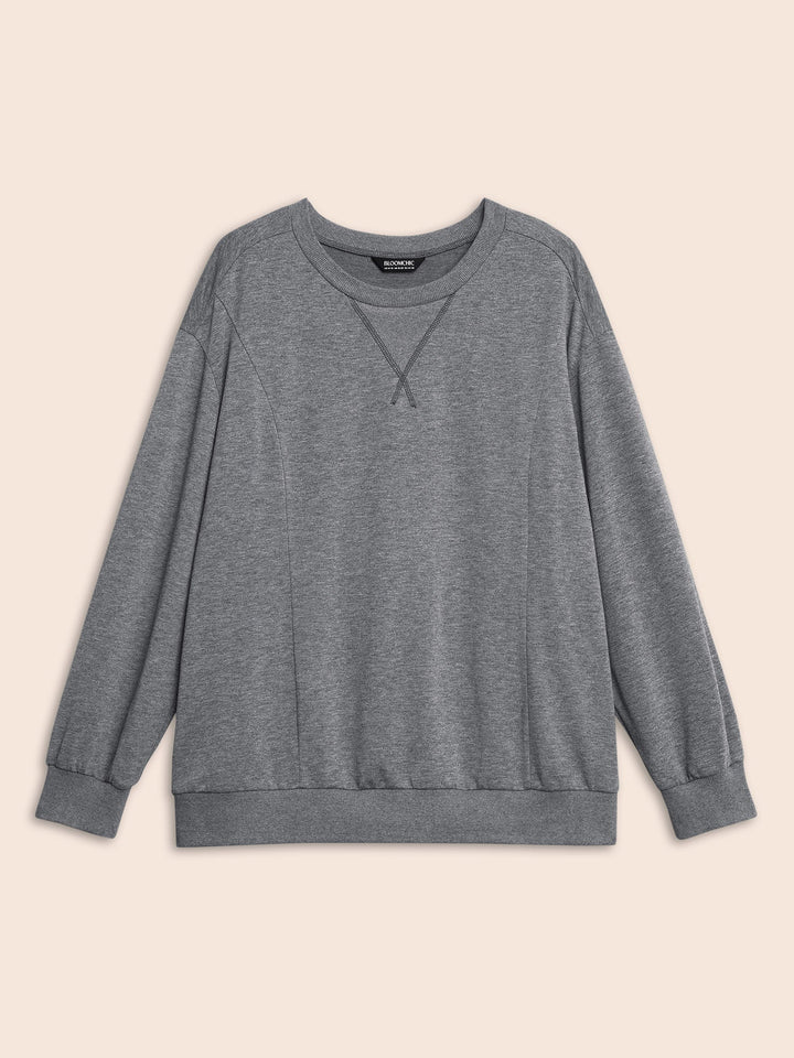 Round Neck Stitch Slightly Stretchy Sweatshirt