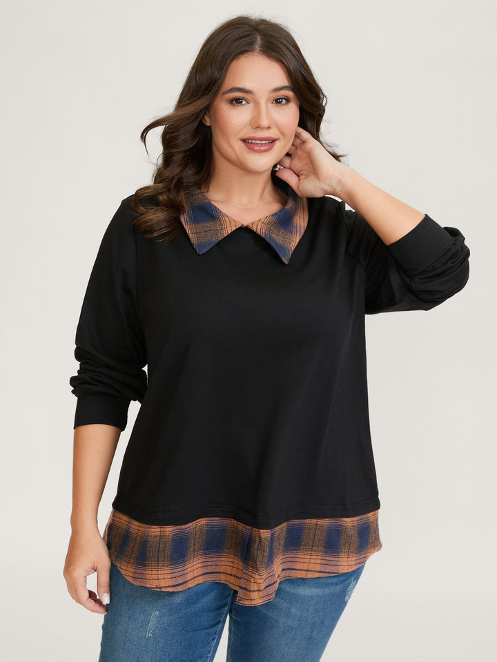 2-in-1 Stretchy Checkered Print Sweatshirt