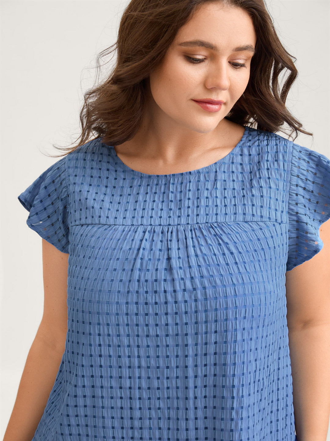 Textured Sheer Lined Flutter Sleeve Blouse