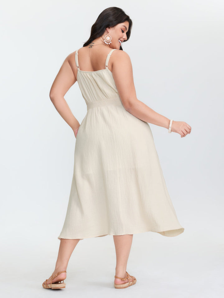Pure Cotton Colorful Webbed Midi Dress