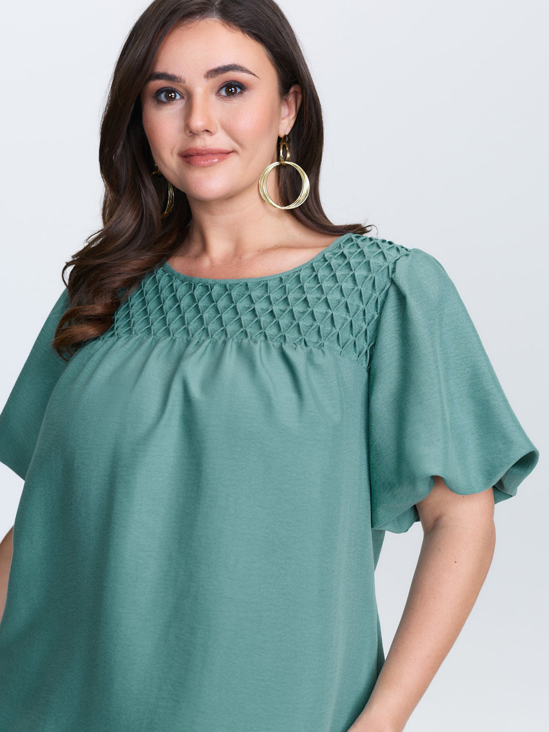 Shirred Handmade Detail Bubble Sleeve Blouse