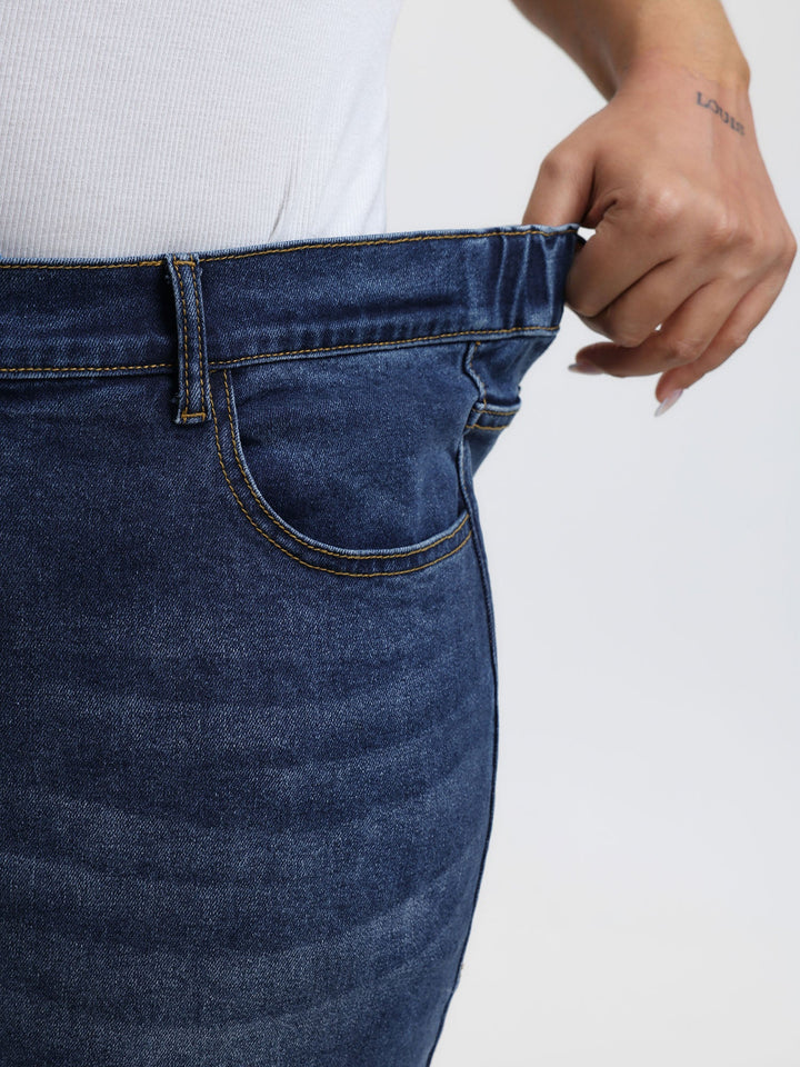 Stretchy Vintage Wash Roll Hem Jeans