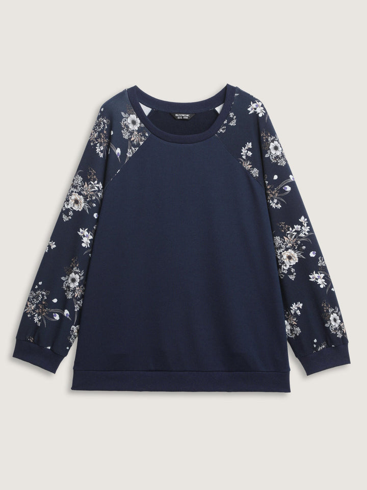 Floral Raglan Sleeve Plain Sweatshirt