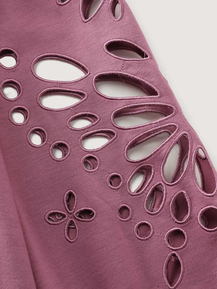 Cut-Out Embroidered Sleeve Rayon Sweatshirt