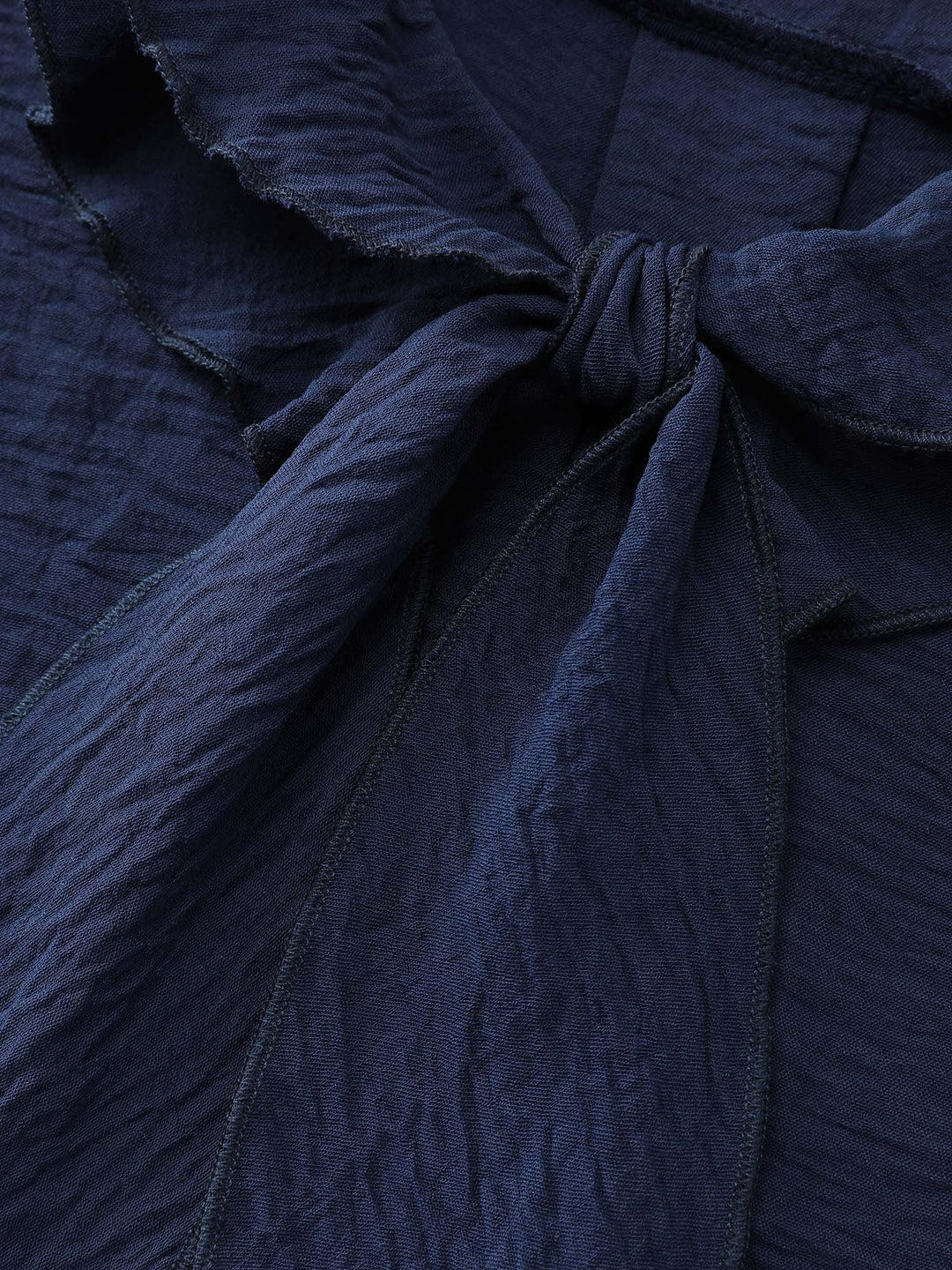 Ruffled Ribbon Neckline Pleated Blouse