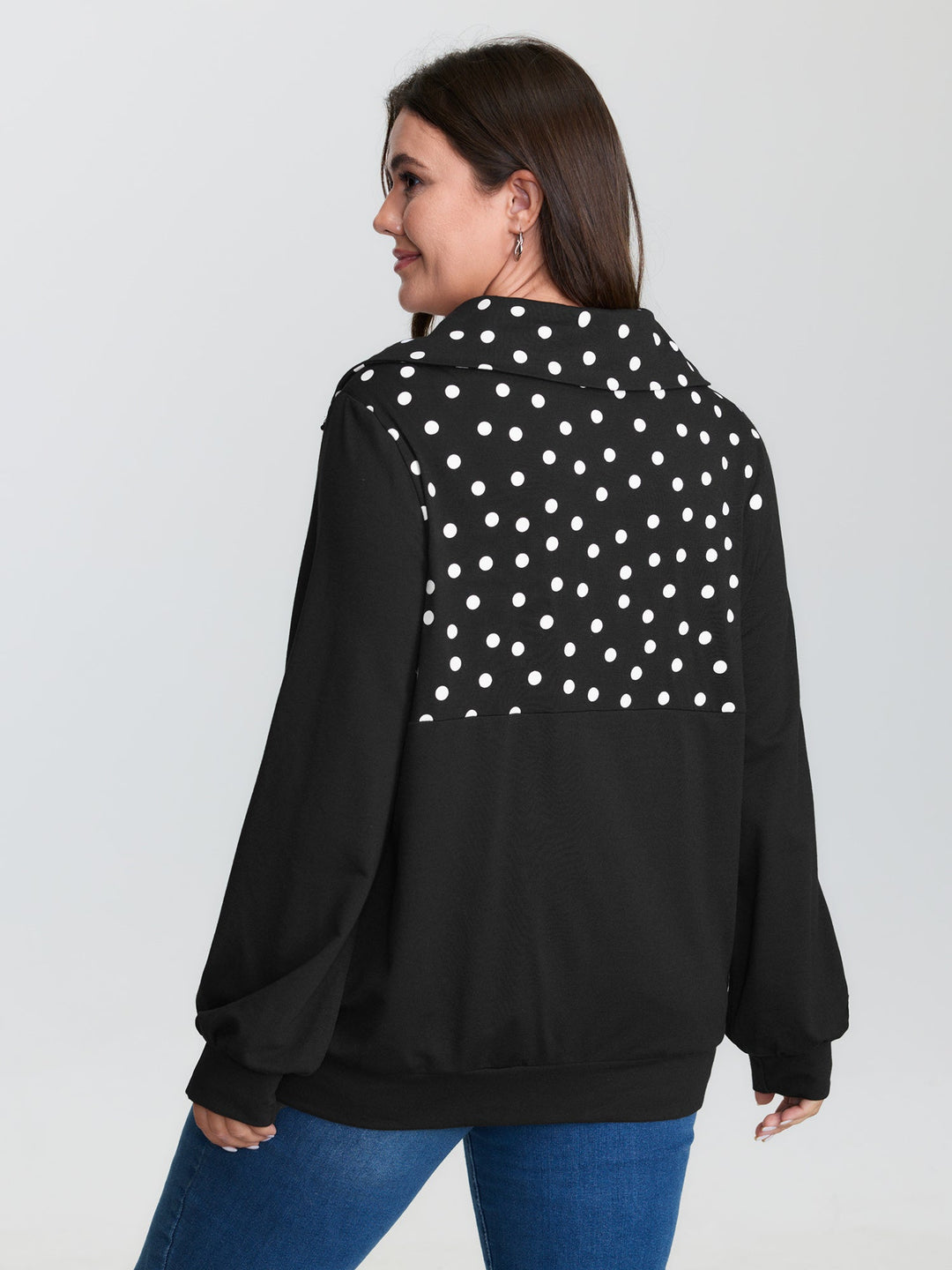 Stretchy Polka Dots Half-Zipper Sweatshirt