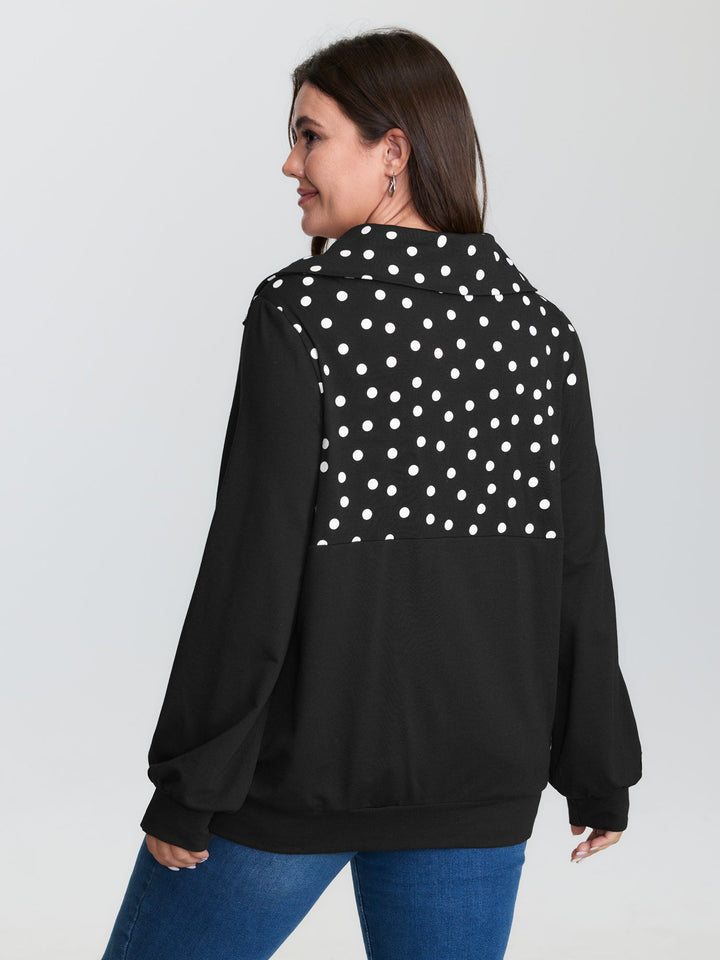 Stretchy Polka Dots Half-Zipper Sweatshirt