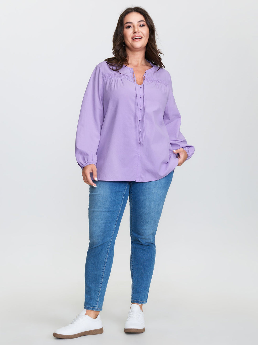 Pure Cotton Shirred Button Down Shirt