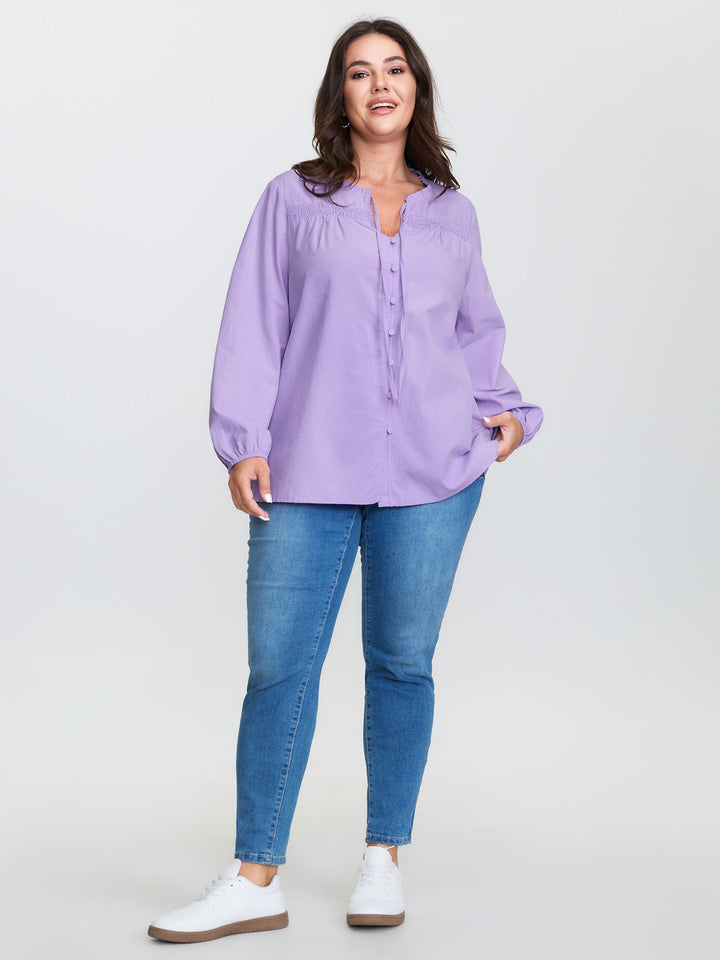 Pure Cotton Shirred Button Down Shirt