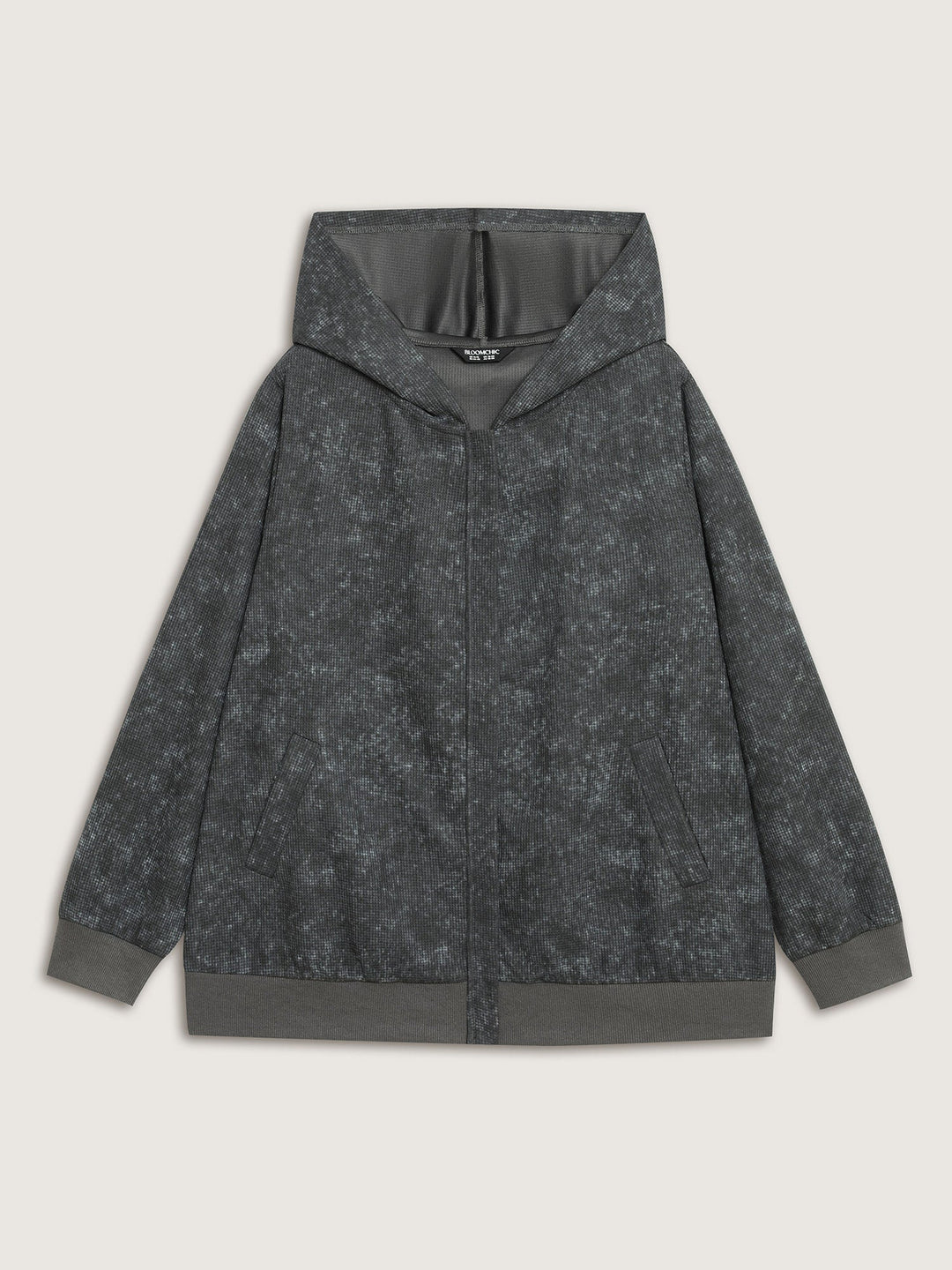 Waffle Texture Solid Zipper Hoodie