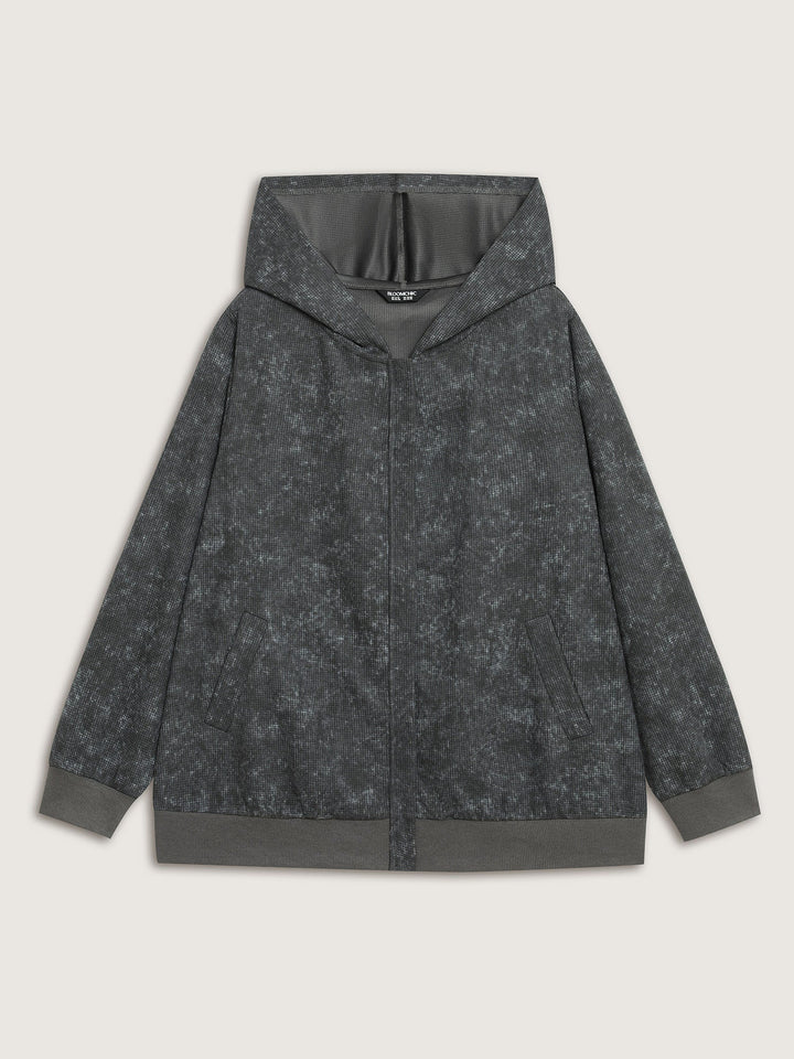 Waffle Texture Solid Zipper Hoodie