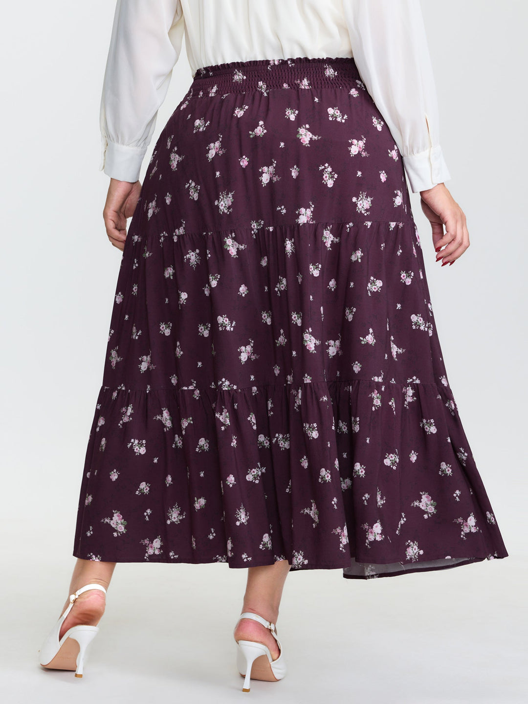 Floral Shirred Waist Tiered Maxi Skirt