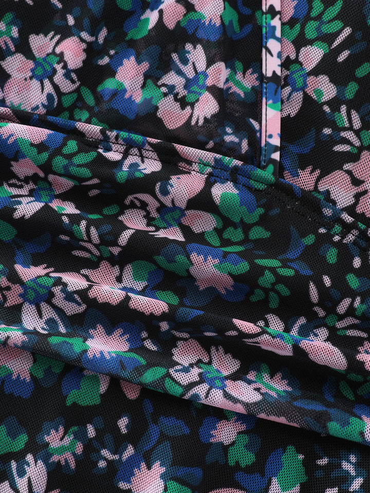 Floral Print Long Sleeve Layered Swim Dress