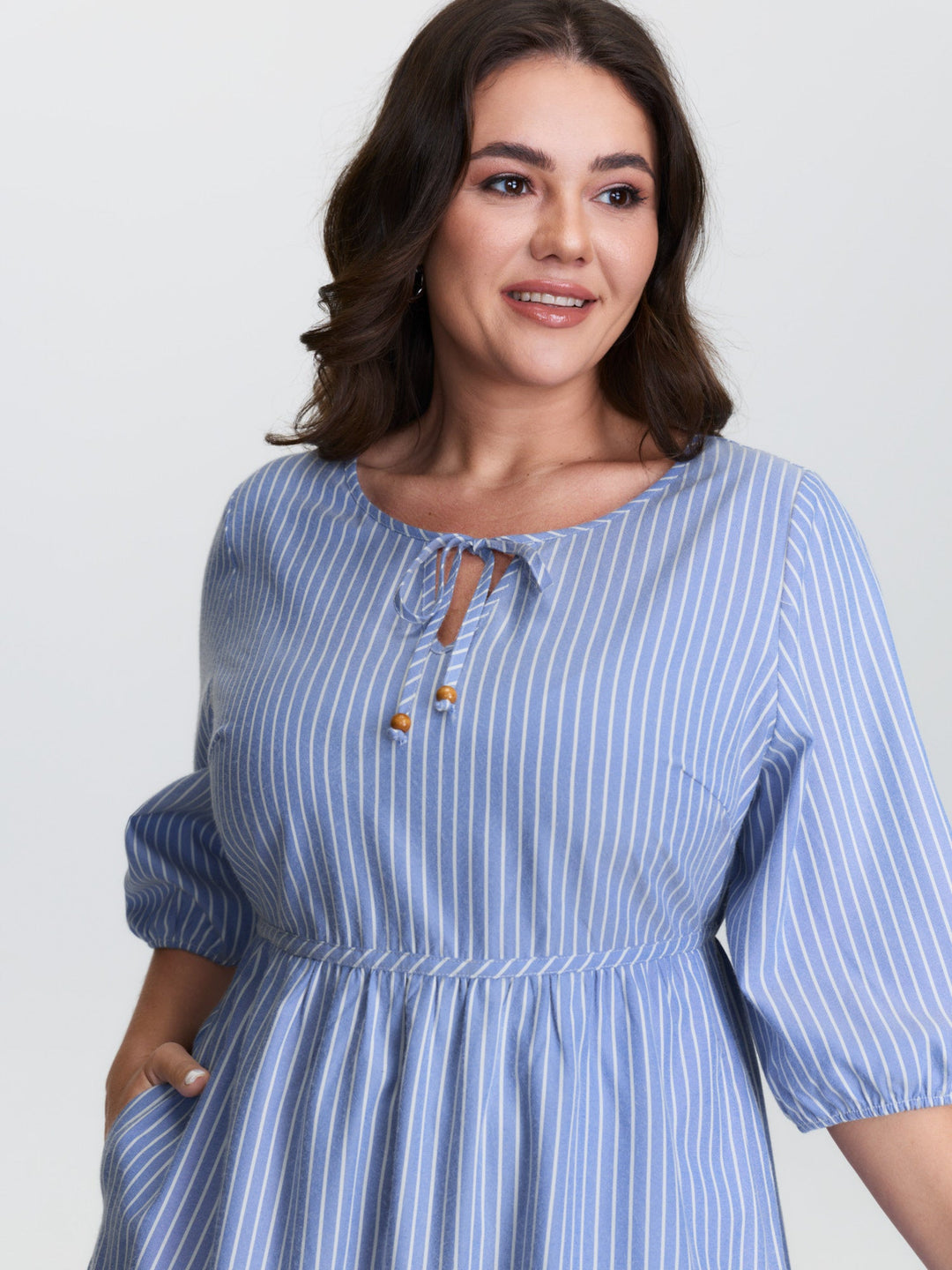 Striped Neck-Tie Tiered Midi Dress