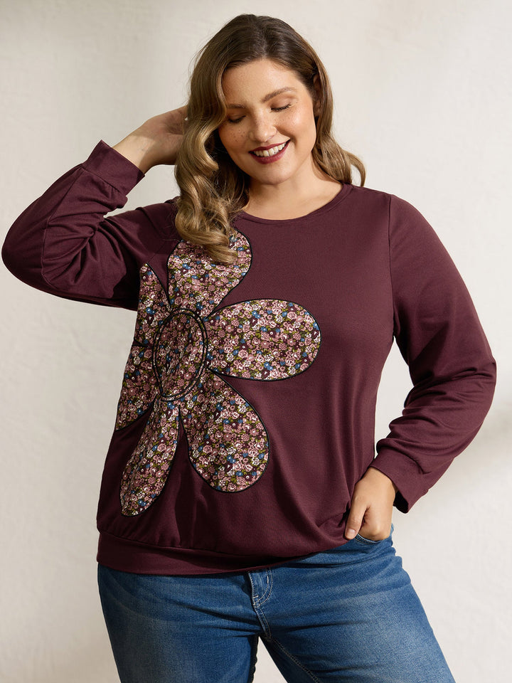 Half Floral Applique Embroidery Sweatshirt