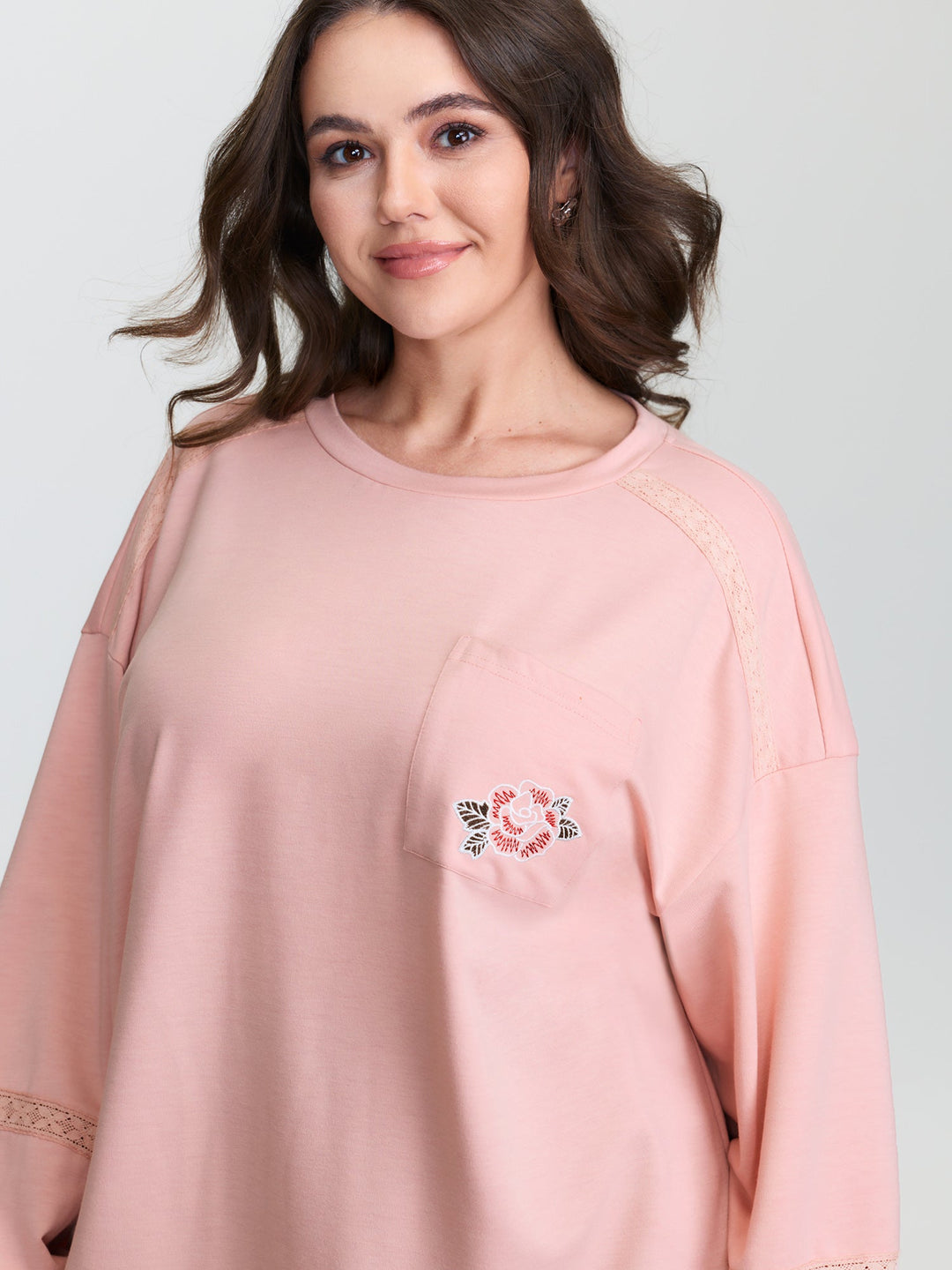 Floral Embroidery Lace Trim Sweatshirt