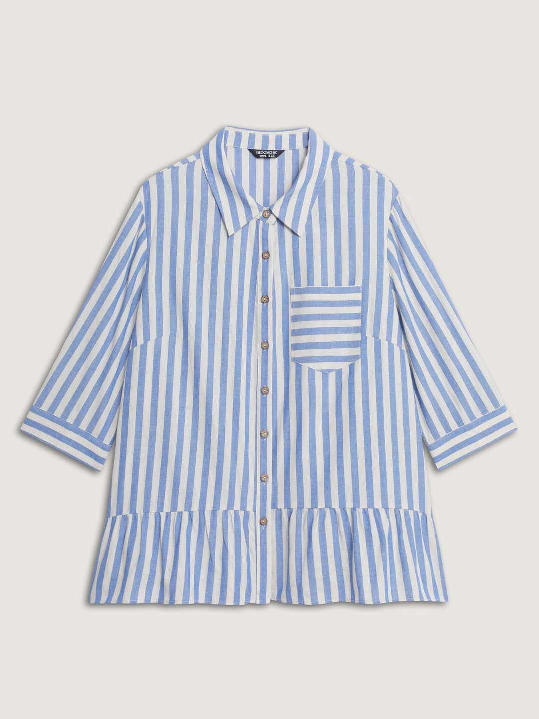 Striped Ruffled Hem Button-Down Top