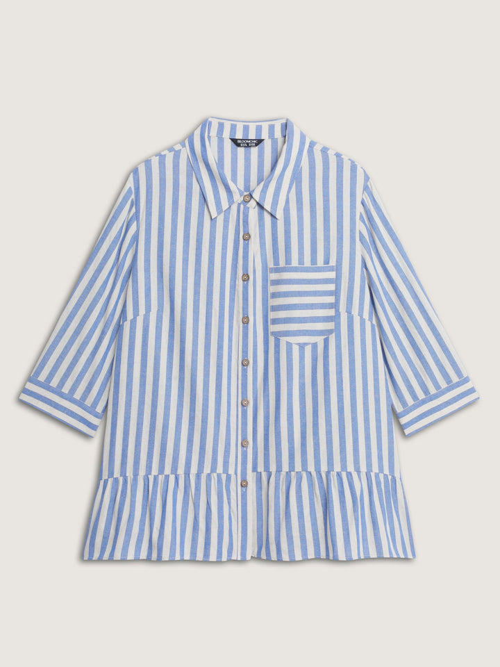 Striped Ruffled Hem Button-Down Top