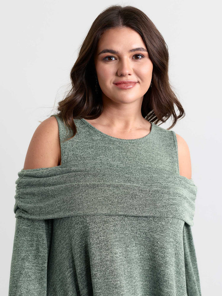Supersoft Off-Shoulder Pleated Asymmetrical Hem Top